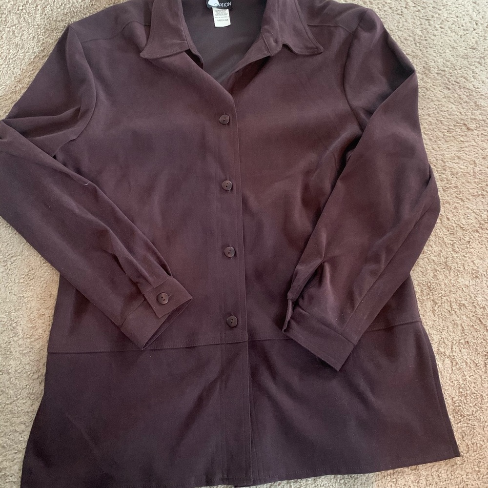 Brown collared button up top